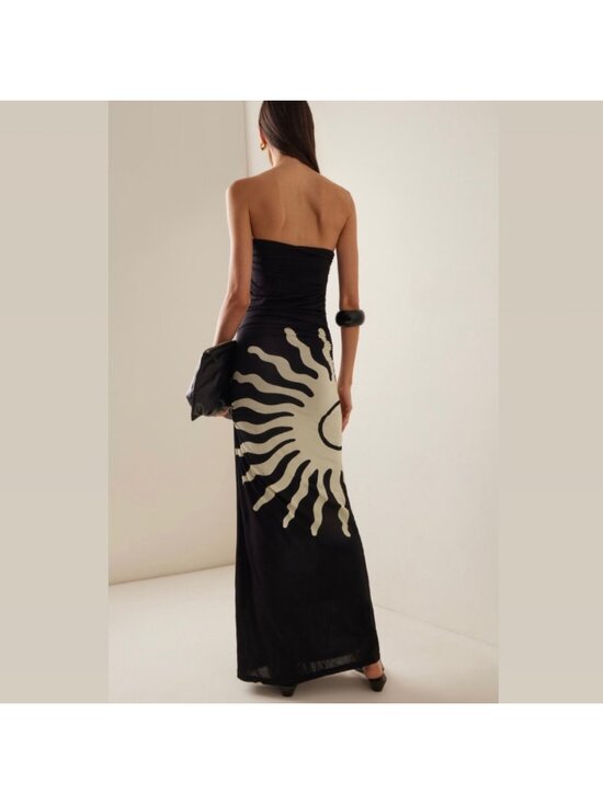 Cala de la Cruz Strapless Maxi Dress M Black & Cream Jersey Ruching - Picture 2 of 10
